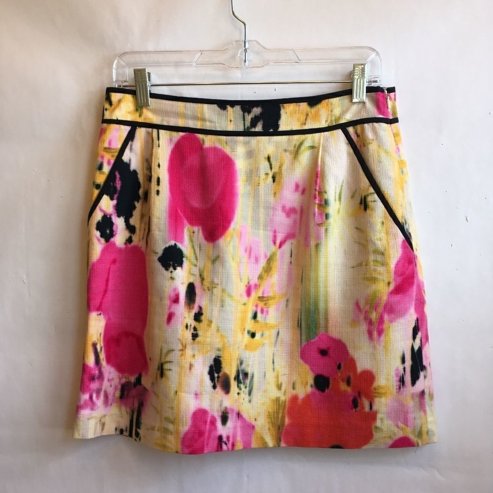 Tabitha Floral Print Pink Yellow A-Line Skirt